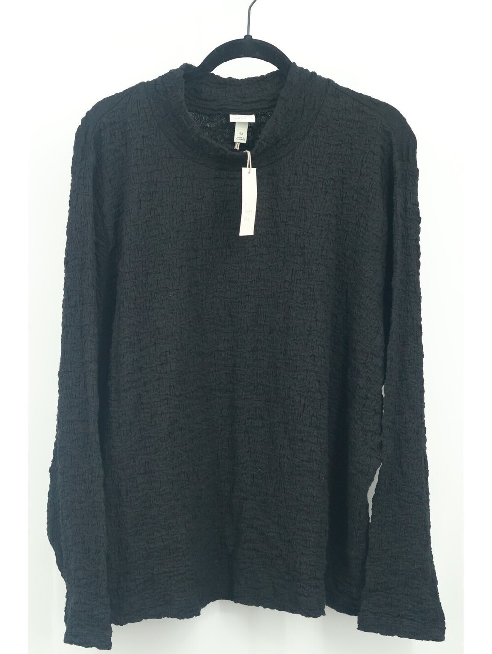 A New Day Womens's Plus 4X Black Crinkle Mock Neck Long Sleeve Top Blouse NWT